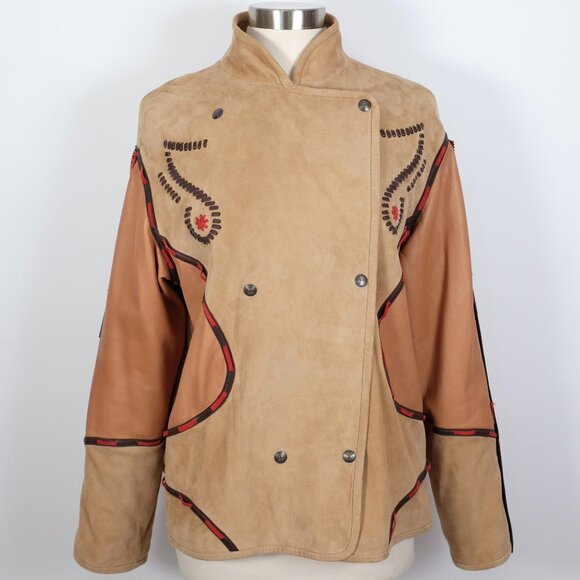 ETRO leather suede jacket 48 US 12 Western Native American tassels - Picture 1 of 13